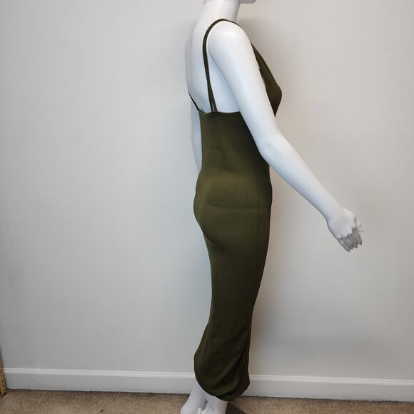 Pretty Little Thing Rib Knit Midi Dress Size XL Dark Green Snatched Bodycon - Picture 3 of 10